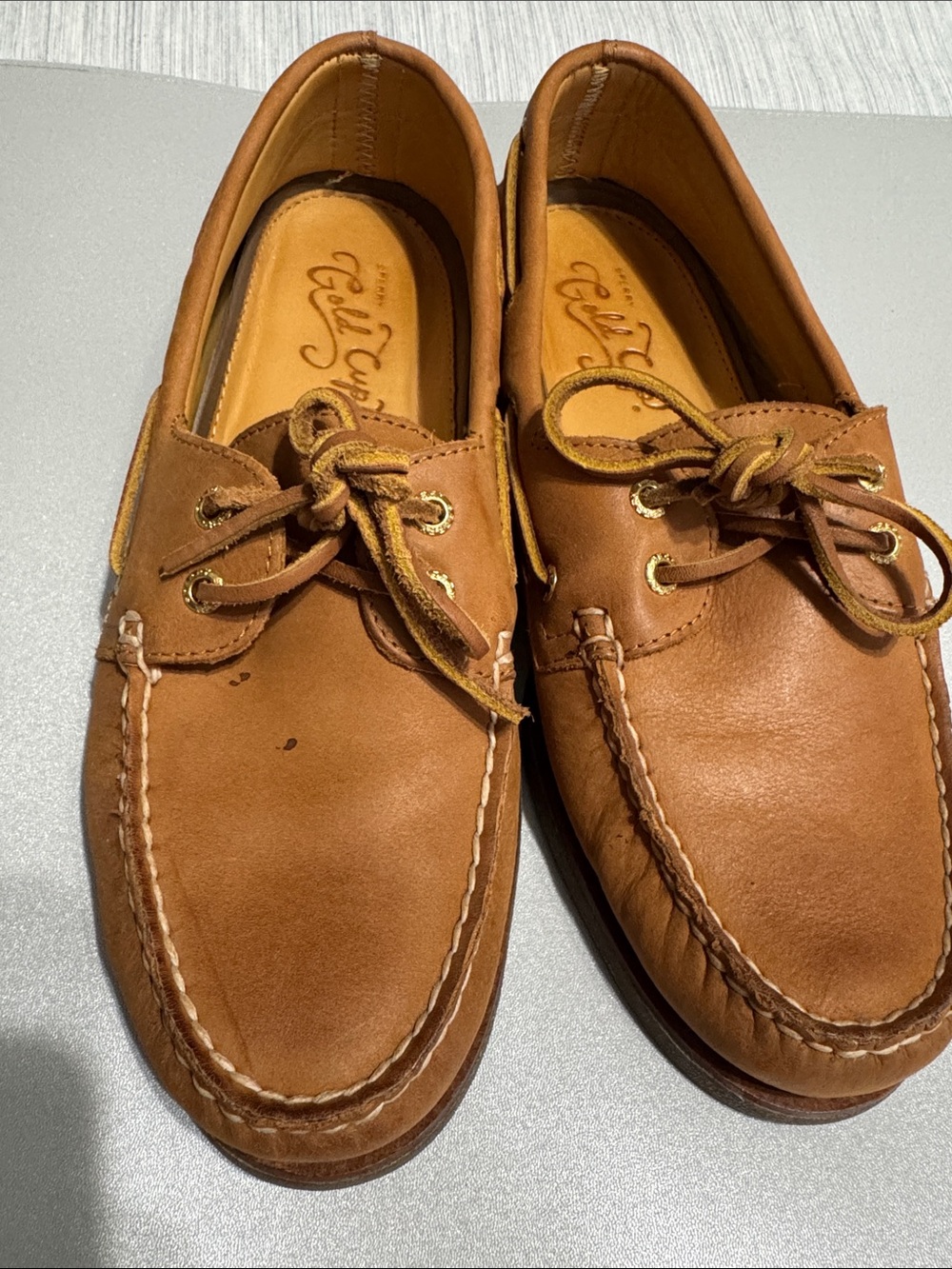 [WORN 1x] Sperry Gold Cup Original Boat Shoes Tan Leather Men’s Size 9.5 - Picture 2 of 8